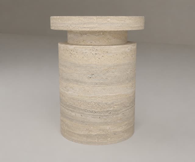Capstone Side Table in Beige Travertine by Hudson Stonehouse
