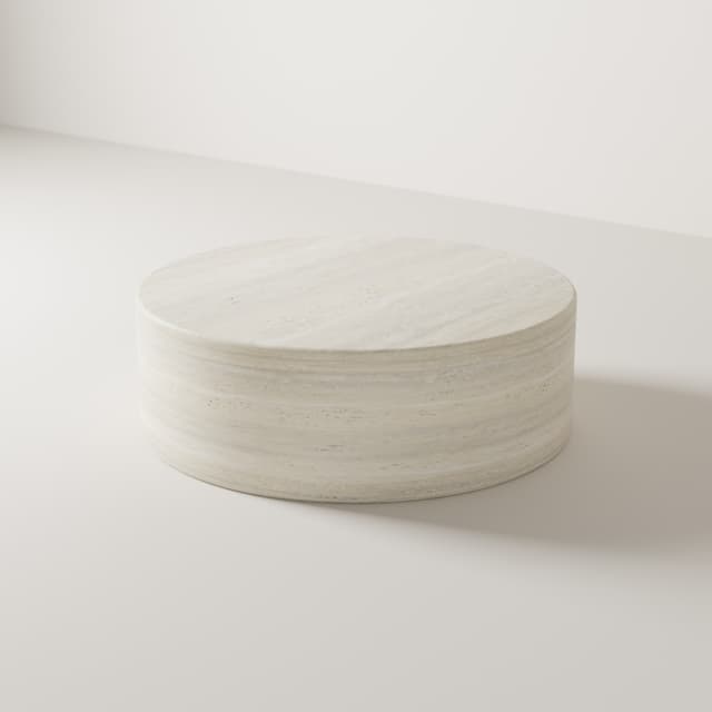 Drum Coffee Table in Beige Travertine by Hudson Stonehouse