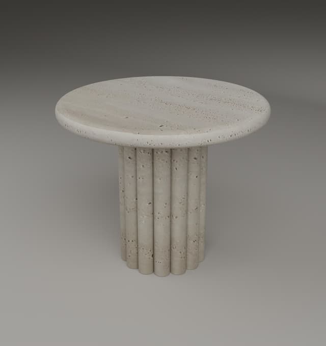 Fluted Side Table in Beige Travertine by Hudson Stonehouse