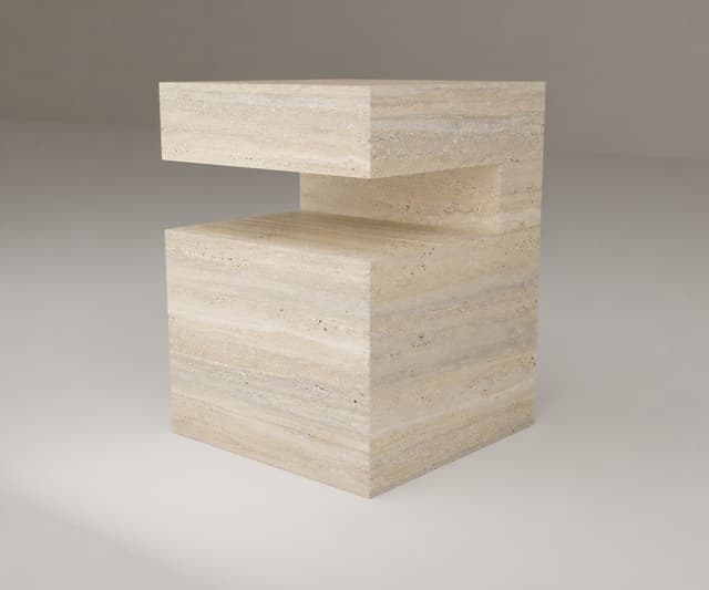 Ledge Side Table in Beige Travertine by Hudson Stonehouse