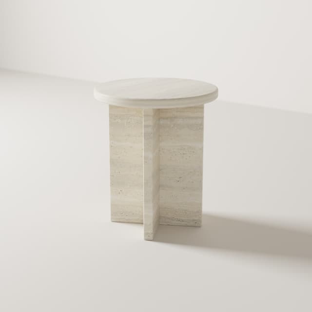 Ovalo Side Table in Beige Travertine by Hudson Stonehouse