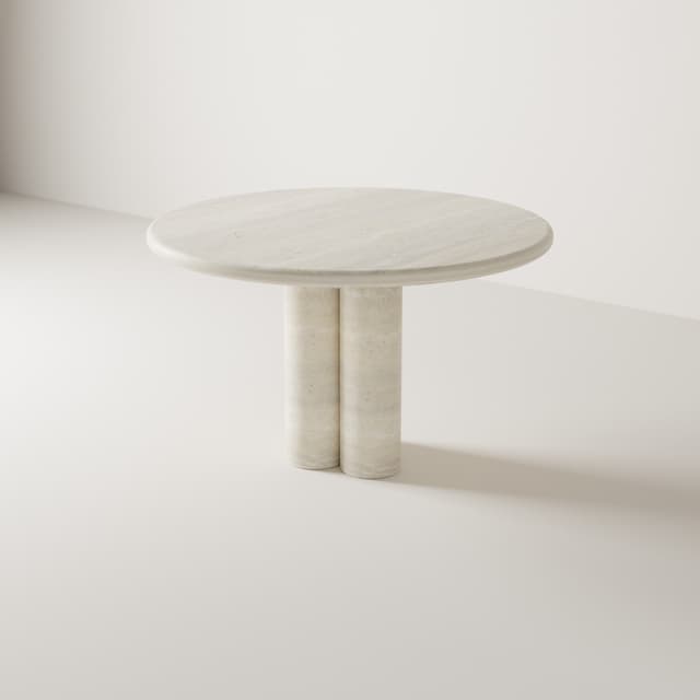 3 Cylinder Pillar Dining Table in Beige Travertine by Hudson Stonehouse