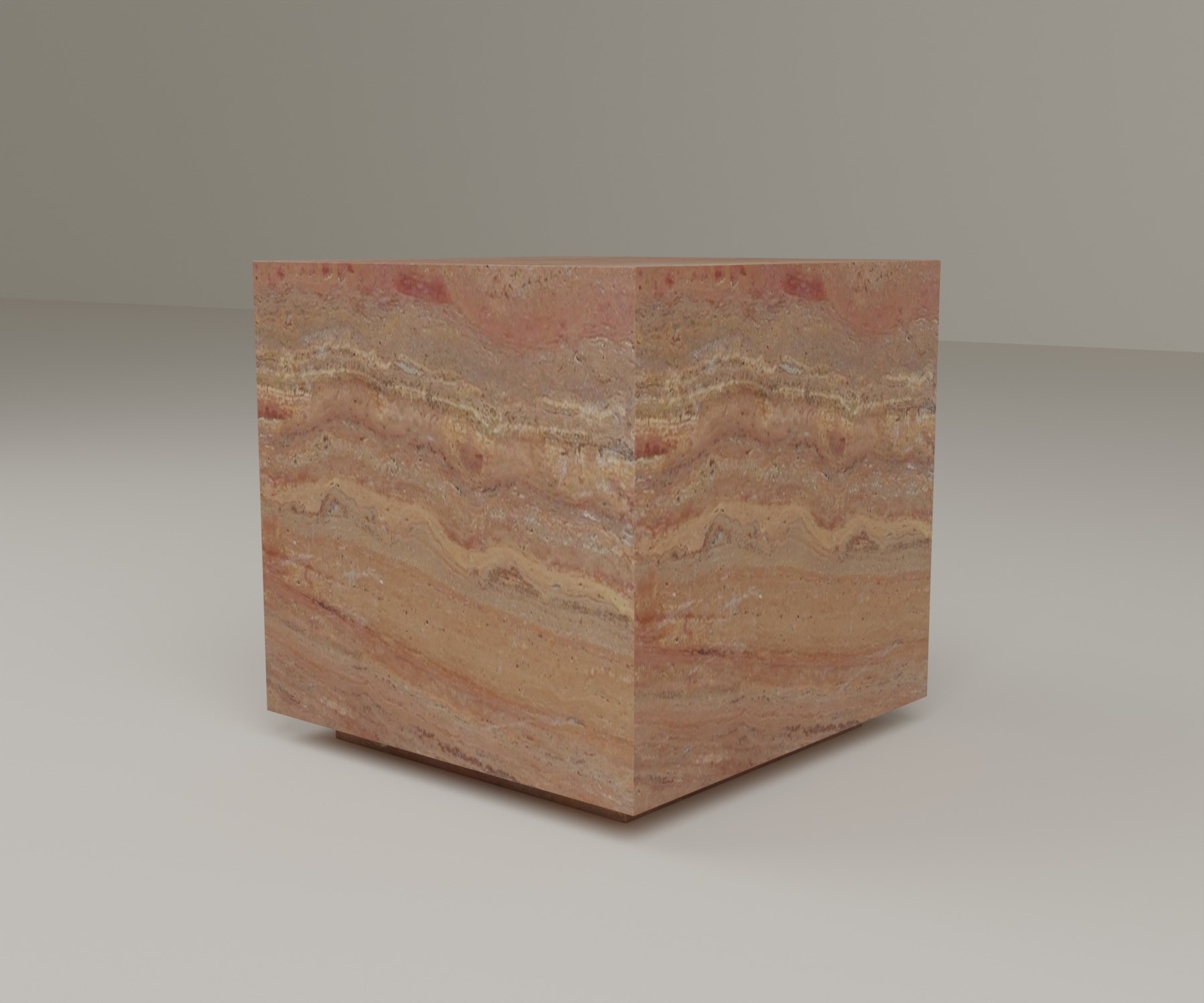 Floating Plinth Side Table in Red Travertine