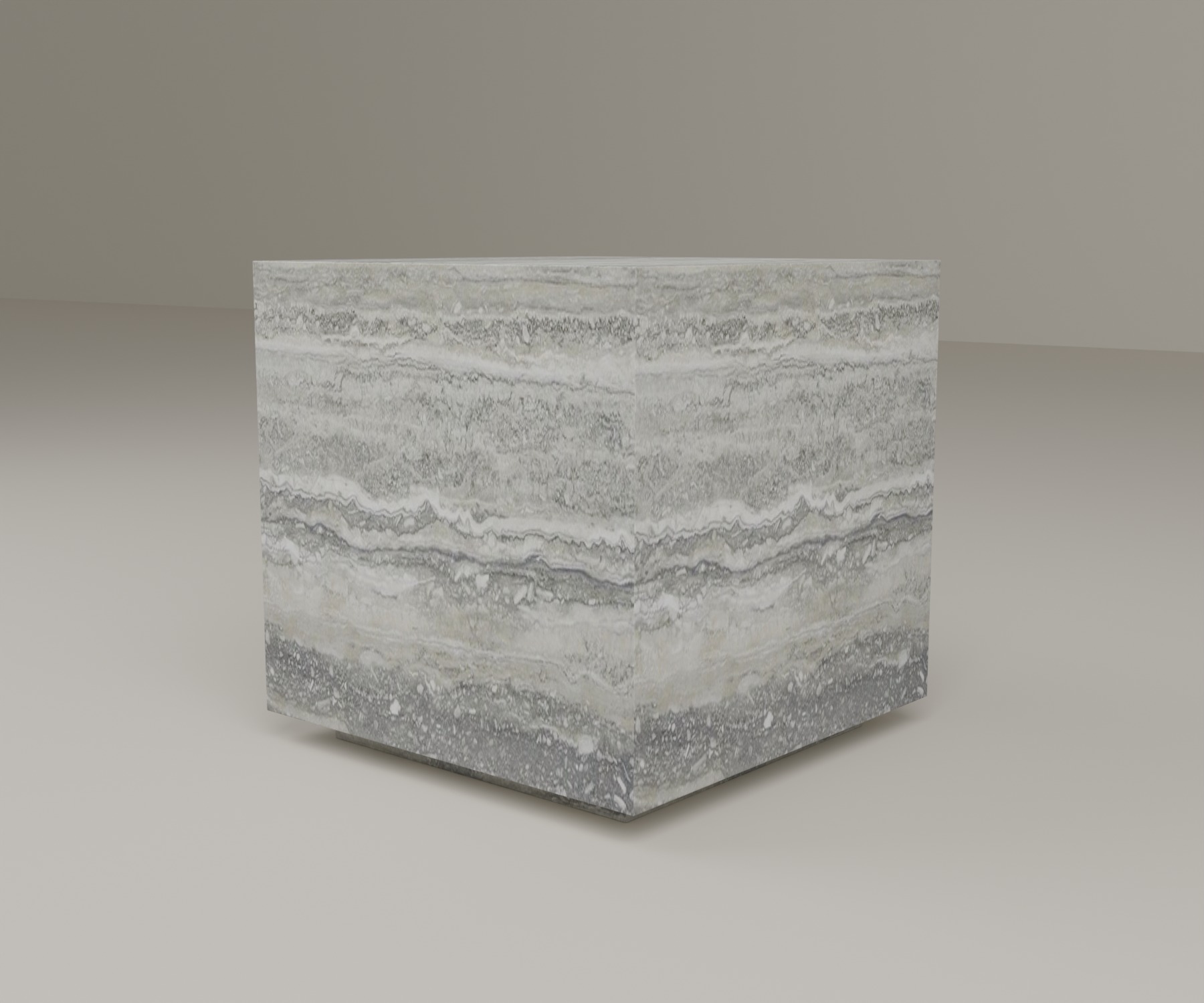Floating Plinth Side Table in Silver Travertine