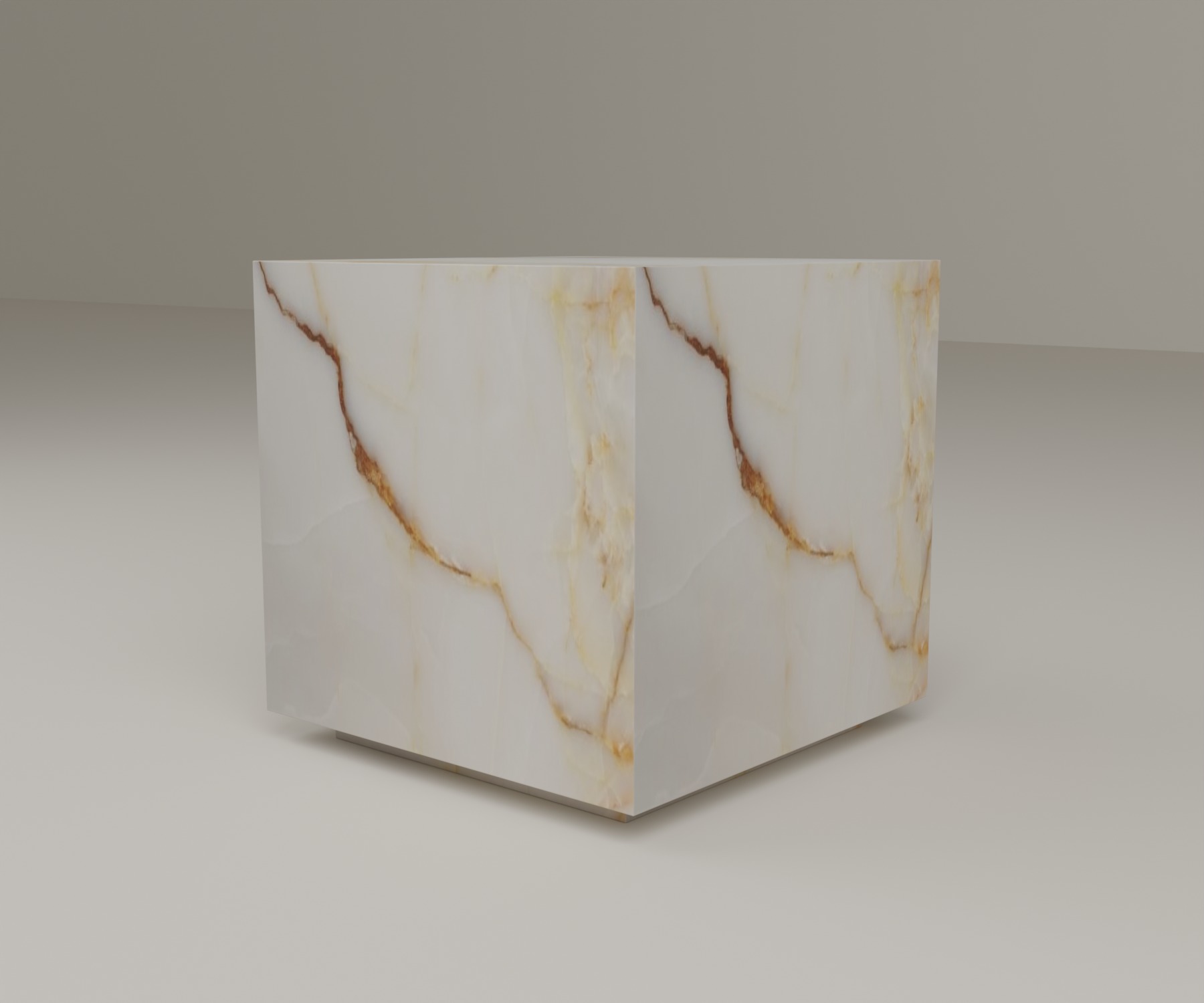 Floating Plinth Side Table in White Onyx