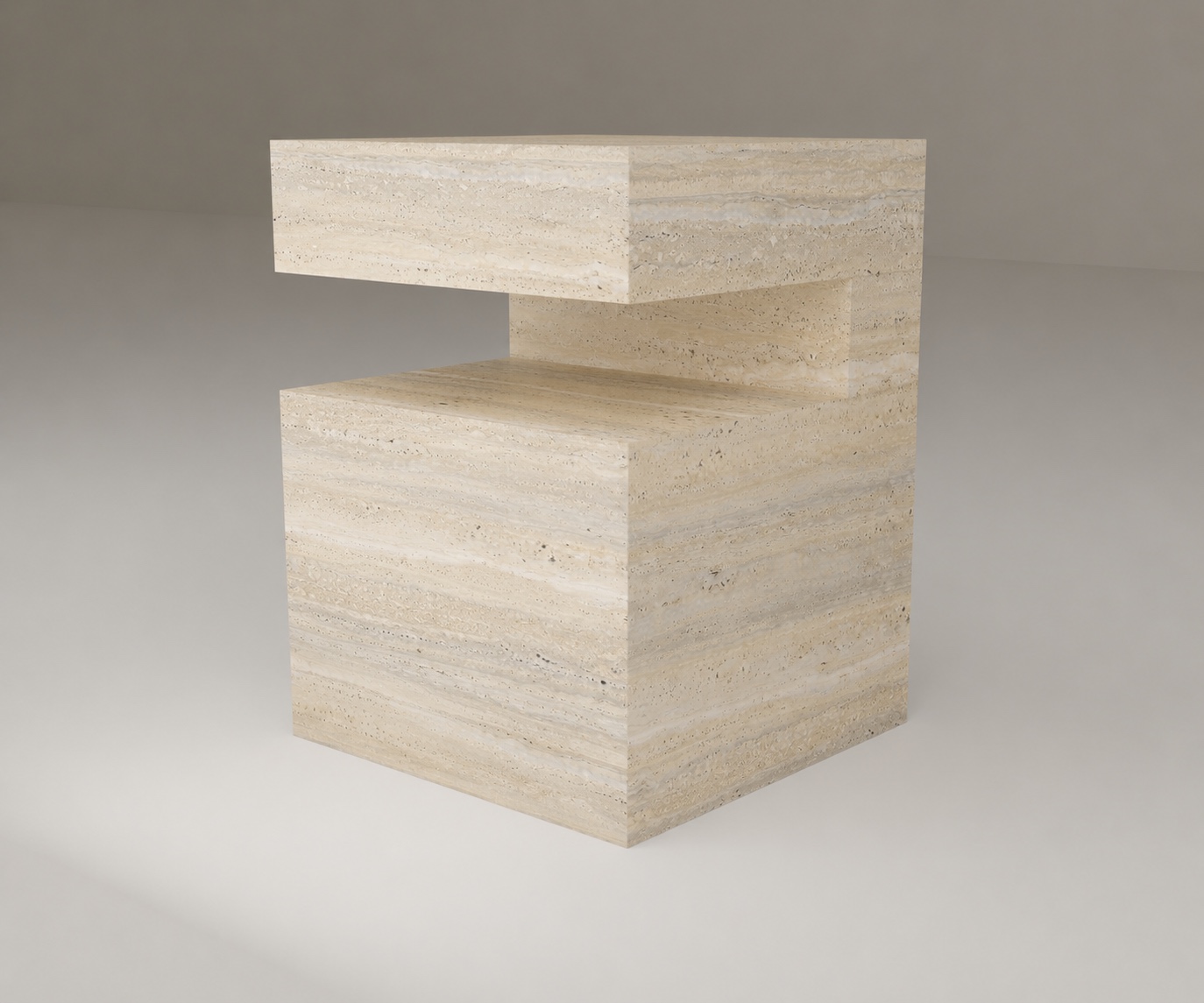 Ledge Side Table in Beige Travertine