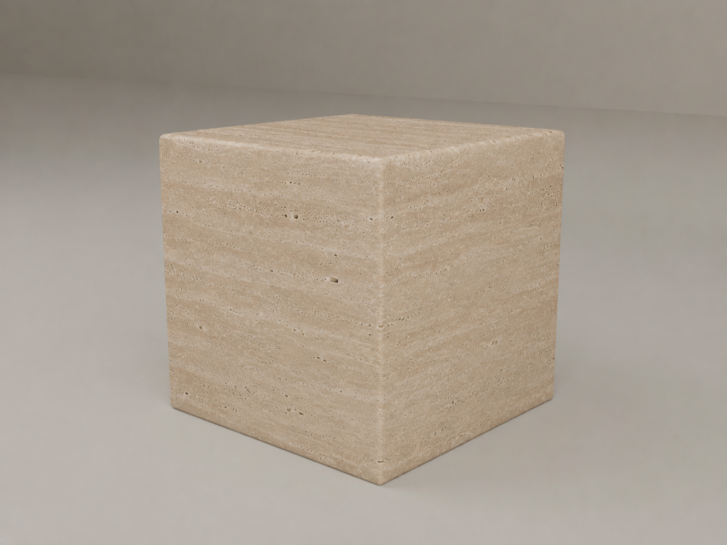 Plinth Side Table in Beige Travertine