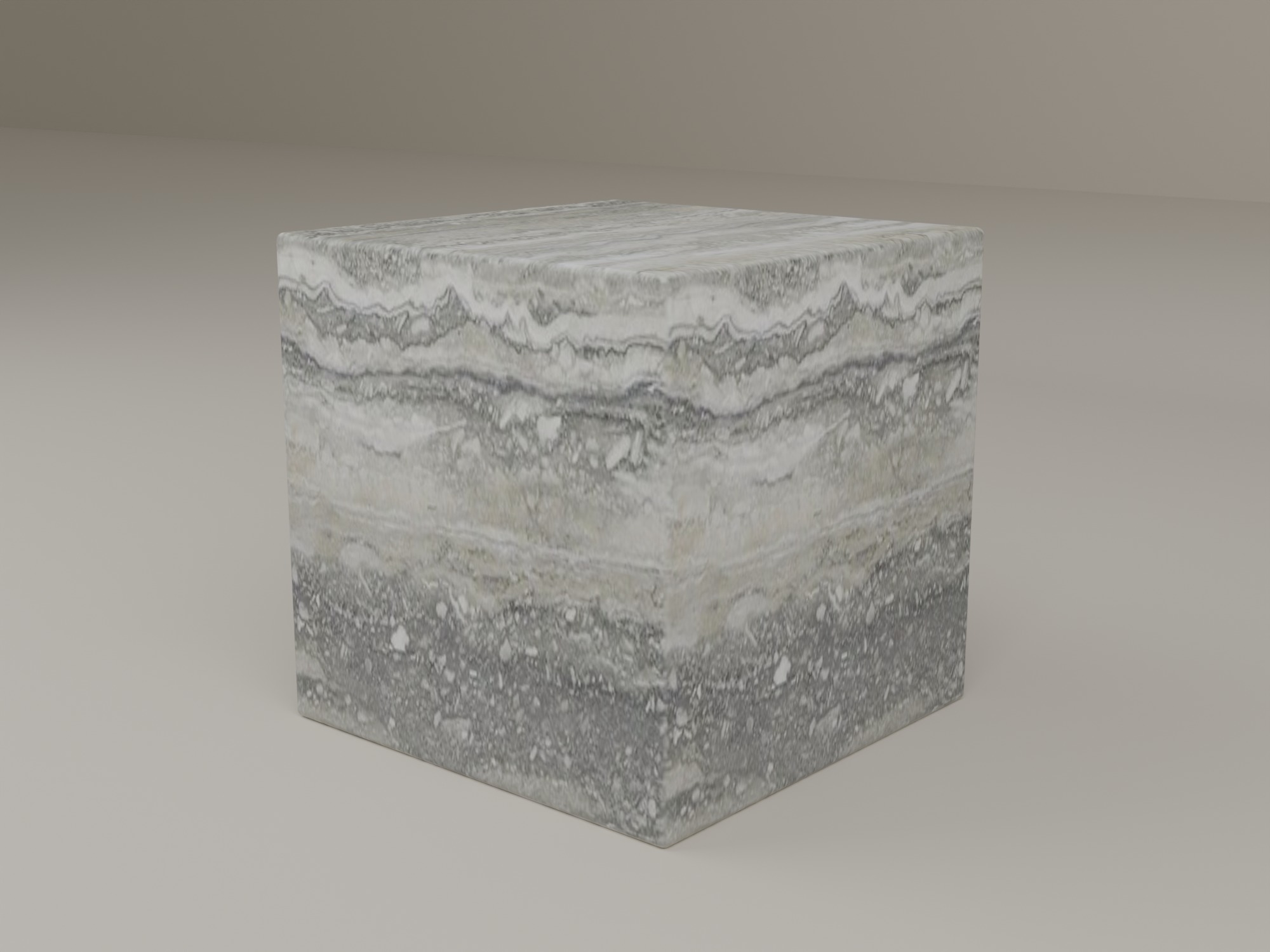 Plinth Side Table in Silver Travertine